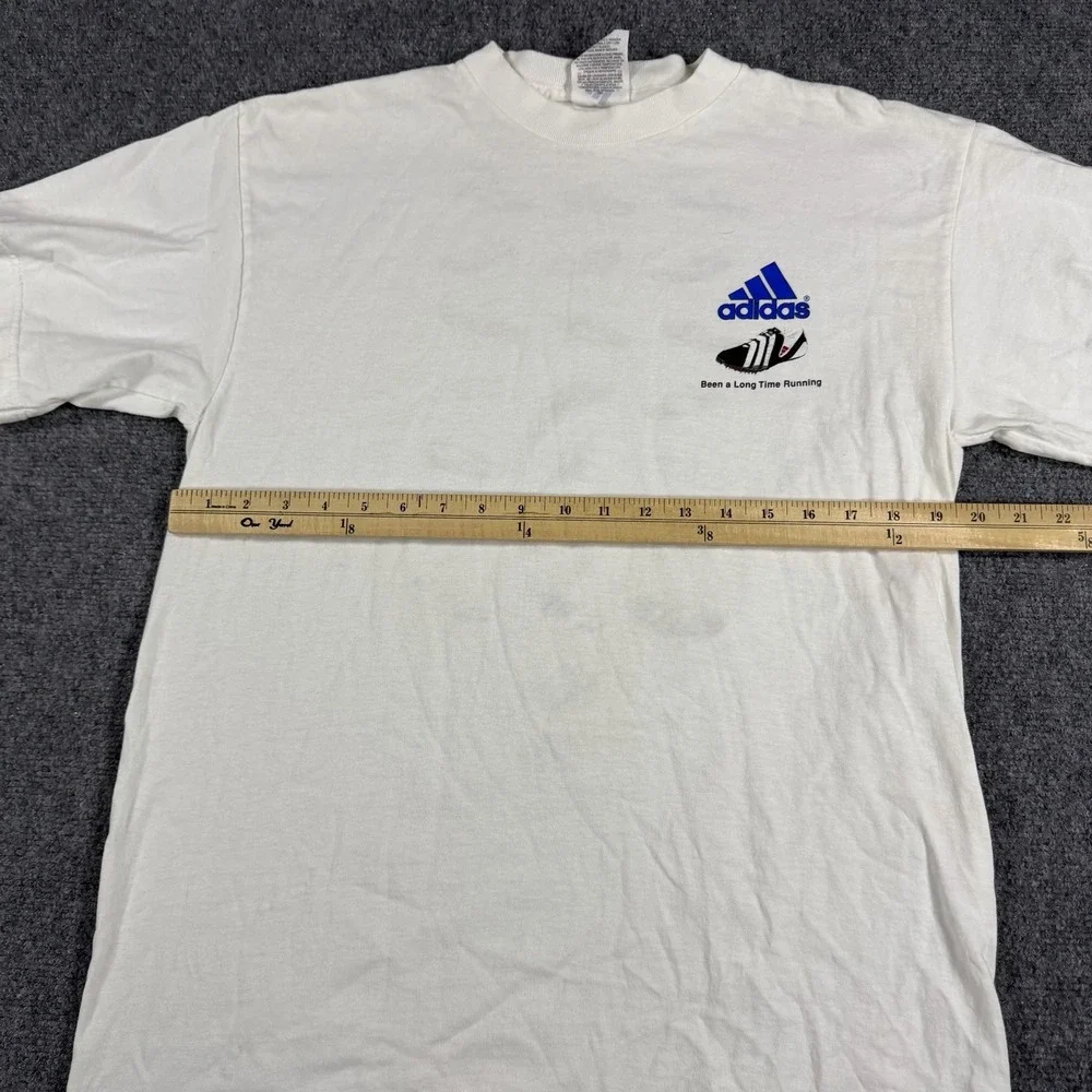 Vintage Adidas Track T Shirt Mens Medium White Graphic 90s Track Cleat History